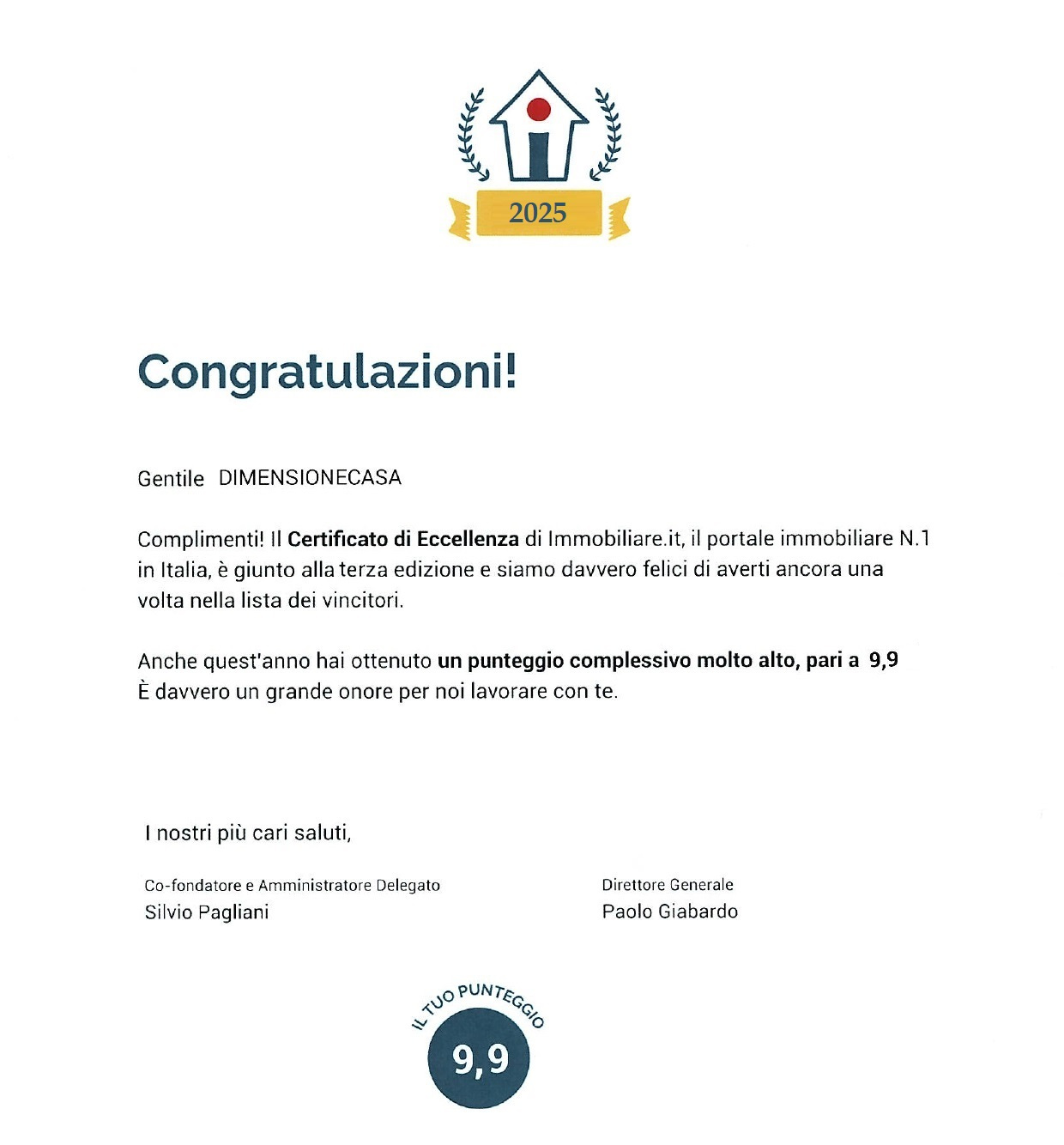 Certificato di Eccellenza Immobiliare.it